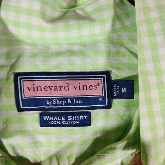 Vineyard Vines‎ Whale Shirt Mens Medium Green White Gingham Check Preppy - Picture 2 of 8